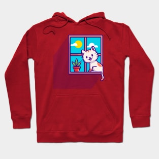 Cute Cat Sitting On Window Cartoon Hoodie